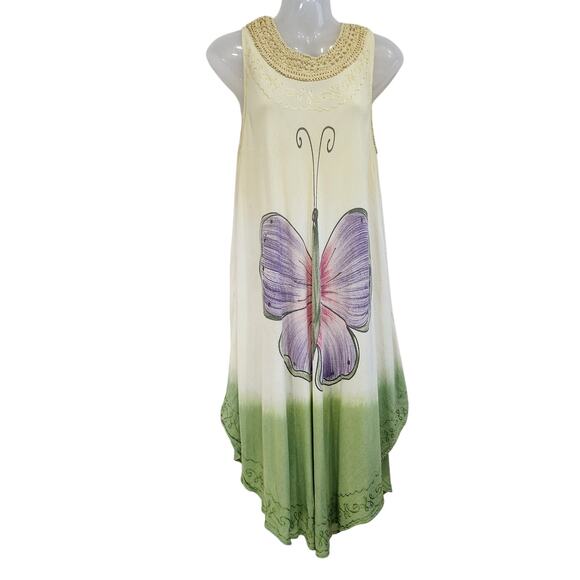 Sakkas Mia Butterfly Colorblock Caftan Dress Hi Low Multicolor One Size - Picture 1 of 7